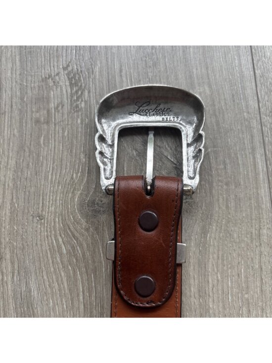 Lucchese Brown Leather Western Belt Handmade Silver Buckle Women Size 36 Rodeo main image 4